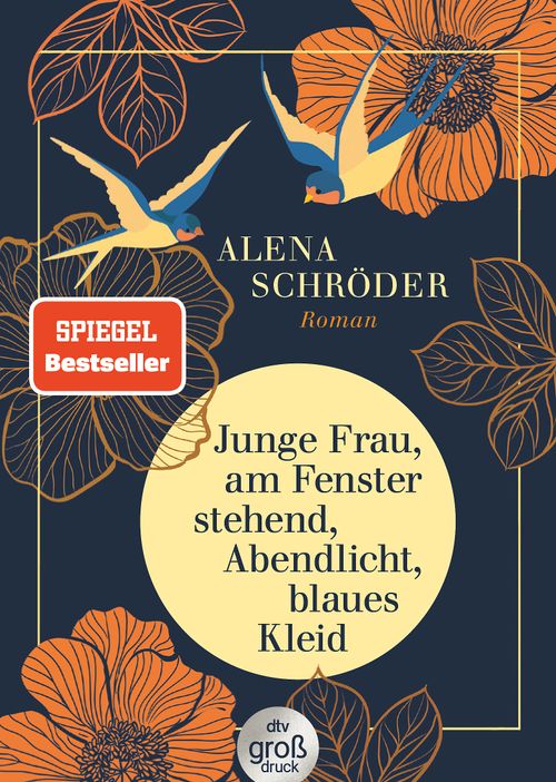 Cover des Buches Junge Frau, am Fenster stehend, Abendlicht, blaues Kleid von Alena Schröder